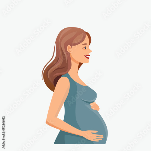 Femme enceinte souriante en illustration vectorielle — maternité, grossesse et bien‑être, isolé sur fond clair