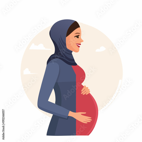 Femme enceinte souriante en illustration vectorielle — maternité, grossesse et bien‑être, isolé sur fond clair