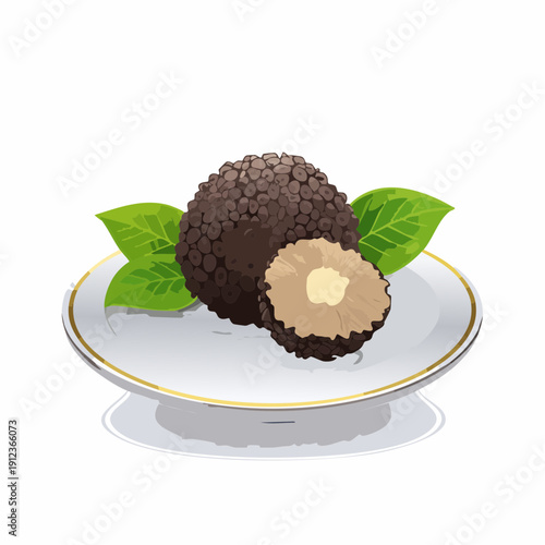 Truffes noires fraîches sur assiette élégante