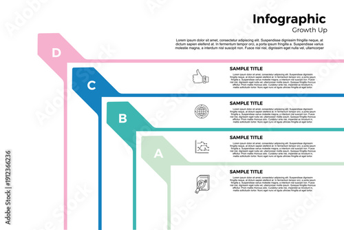 Vector infographic of business growth up 4 steps up, for presentation templates, web, banners, annual, process. Vector editable