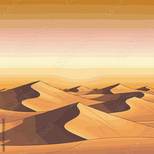 Sand Dunes in Desert Landscape at Sunset.