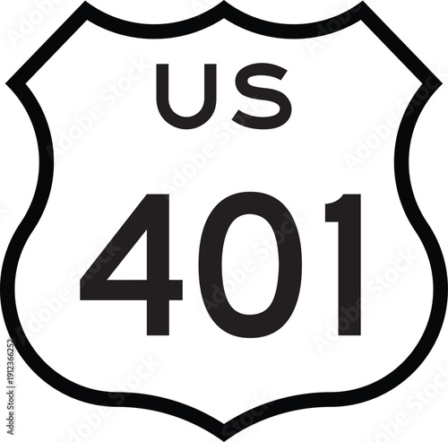 US Route 401 Highway Cutout Road Shield Badge Number System Design Emblem Vector