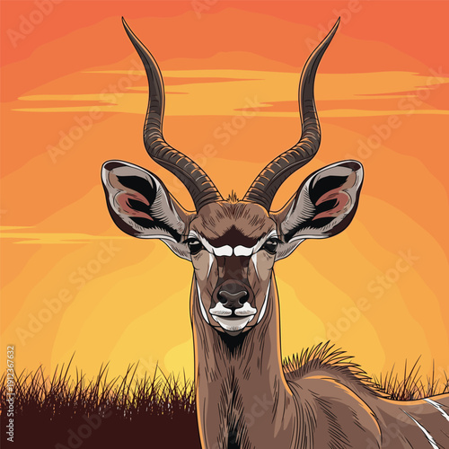 Illustration of Antelope with Long Horns.