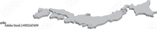 Isometric Japan Map Illustration. Three-dimensional Japanese Archipelago Gray 3D Vector Map