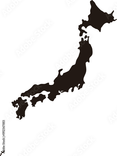 Silhouette Illustration of Japan Map. Simple Vector Material for Geography and Prefectures