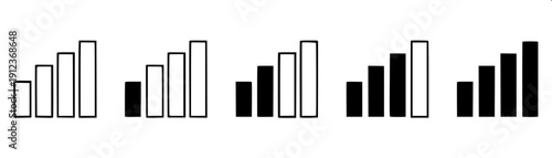 Simple connectivity icon grid showing internet signal levels, antenna transmission waves, and audio pulse waveform graphics, monochrome flat illustration.
