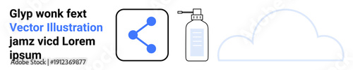 Cloud storage, data sharing, hygiene, application interfaces, digital security, modern design. Visual includes cloud symbol, connected nodes and sanitizer bottle. Cloud storage and data sharing
