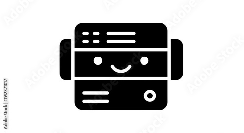 Whimsical Server Stack Illustration with Smiling Facade for Data Center Iconography