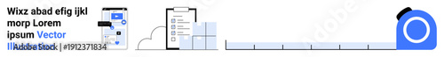 Mobile apps, user interfaces, data management, cloud services, measurement tools, technology integration. Smartphone interface and measuring tape with cloud data. Mobile apps and user interfaces