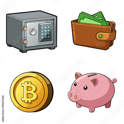 Icons representing financial savings and wealth