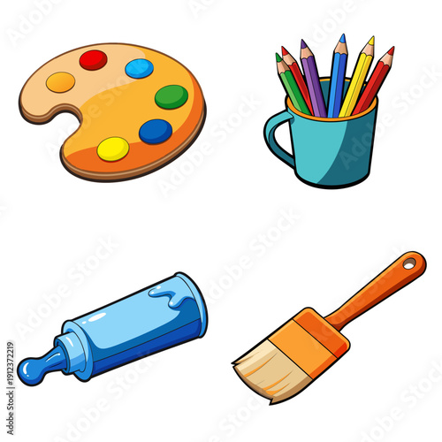 Artistic creativity tools displayed on a clean white background