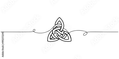 Continuous one line of a Celtic knot symbolizing ancient legend, drawn illustration.