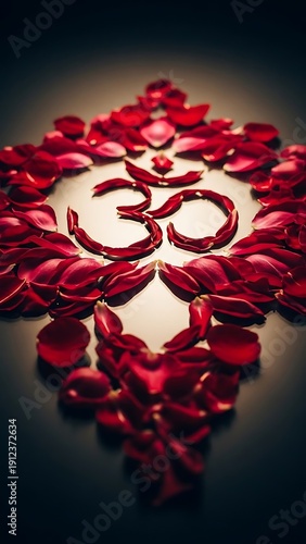 Elegant om symbol crafted with vibrant red rose petals arrangement