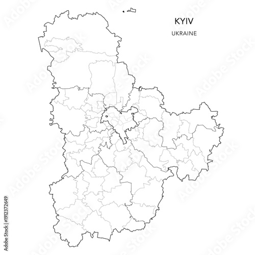 Vector Map of Kyiv City and Kyiv Oblast with Administrative Subdivisions of Raions (Districts), Hromadas (Communities) and Urban Raions (City Districts) of Kyiv - Ukraine 2026