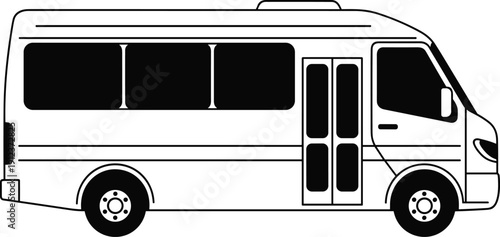 Modern minibus vector illustration in side view line art for public transport shuttle service city commuter van and passenger travel delivery vehicle concepts.
