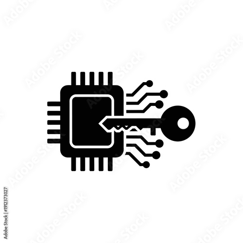 Microchip with key and circuit board elements.