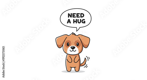 Adorable cartoon puppy eagerly seeking affection with a charming speech bubble request
