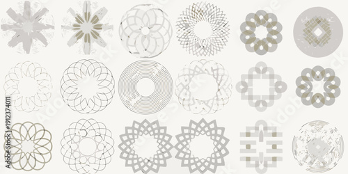 Collection of intricate circular and floral geometric designs in neutral tones