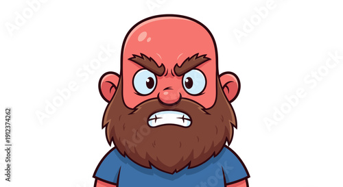 Angry cartoon character with a bald head and a bushy brown beard conveying frustration