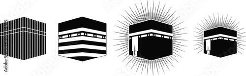Kaaba silhouette set with Islamic holy mosque icon vector illustration isolated on white background religious symbol design