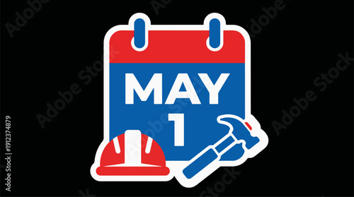 May 1st Labor Day Calendar Flat Icon Vector