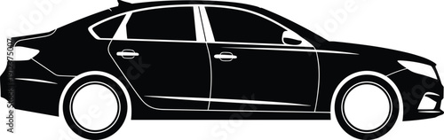 Black, silhouette, car, sedan, vehicle, automobile, side, view, modern, transport, automotive, design, city, travel, vector, illustration, isolated, white, background, icon
