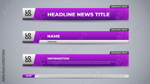 Media header purple lower third for broadcast media template design