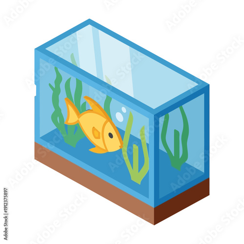 Goldfish swimming in a rectangular aquarium with plants.