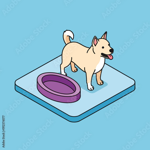 Cartoon dog standing on a digital scale or platform.