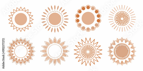 Collection of abstract sunburst and floral shaped design elements