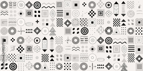 Abstract geometric pattern with repeating shapes and monochrome tones
