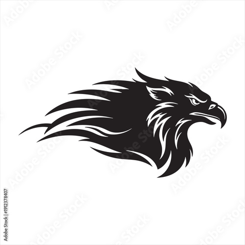 Aggressive eagle head with sharp feathers and intense gaze vector graphic