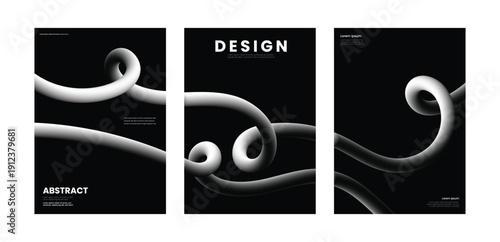 Futuristic flowing tubular wave, smooth curves, glossy surface, high contrast lighting, modern digital art for poster, flyer, or cover design.