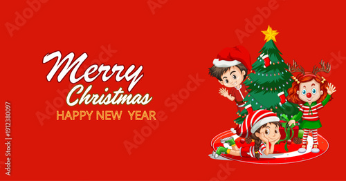 Red background and merry Christmas