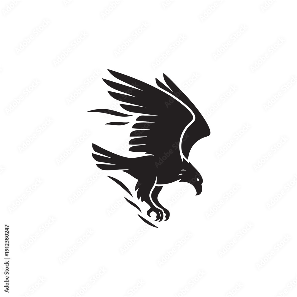 Naklejka premium Diving eagle attack pose, vector illustration of powerful bird with outstretched claws, isolated on white background