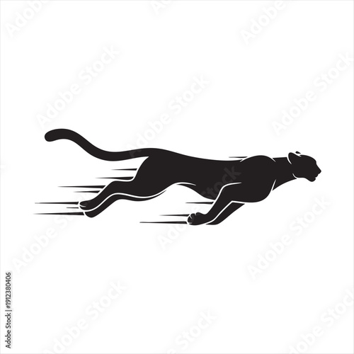 Fast running black panther silhouette with motion lines showing extreme speed and agility