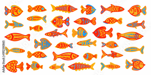 A colorful assortment of cartoon fish arranged in a repeating pattern