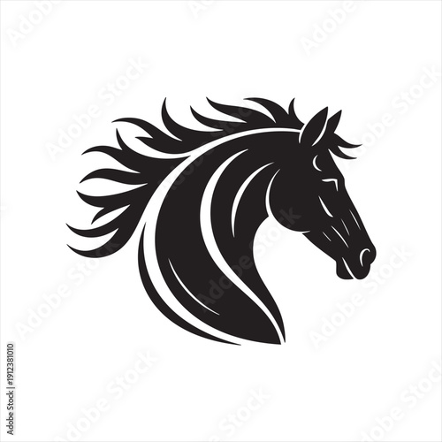 Horse head profile silhouette with wavy flowing mane vector logo design