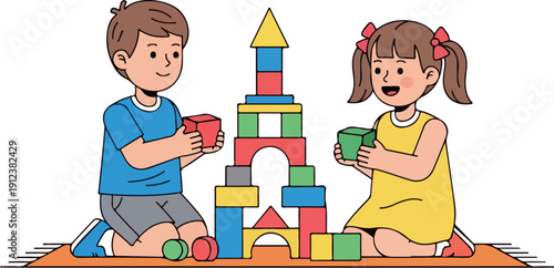 Kids Making Handcraft Together Isolated Transparent Background Flat 2D Vector Illustration