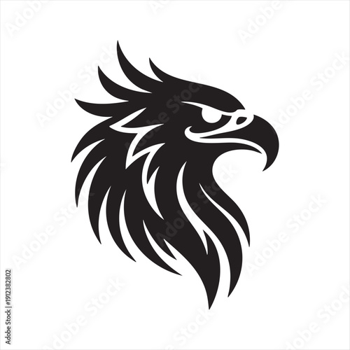 Stylized eagle head with spiky feathers and piercing eye vector art