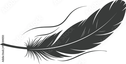 Black and White Floating Bird Feather Silhouette Vector Illustration Isolated on White