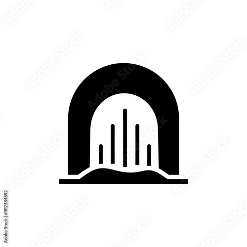 flat vector silhouette of empty tomb with light rays rising upward
