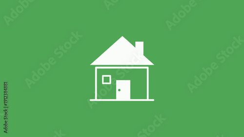 Minimalist White House Home Page Icon on Green Background Vector Logo Design.