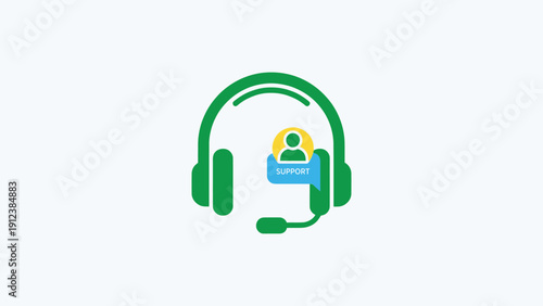 Customer Support Headset Icon with User Profile Avatar on White Background Vector Logo Design.