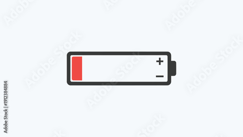 Title (Max 100 characters):
Minimalist Low Battery Level Icon with Red Indicator on White Background Vector Logo Design.