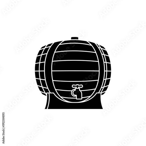 flat vector silhouette of wooden barrel with tap