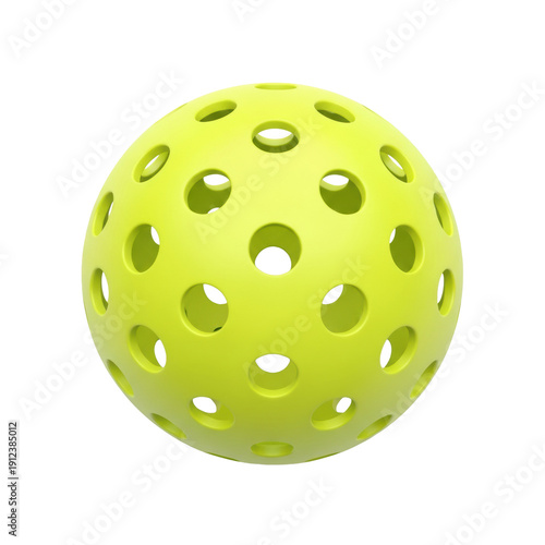 A vibrant neon optic yellow pickleball with a smooth matte finish and 40 uniform holes, perfectly centered on a stark white background, shadowless studio product concept