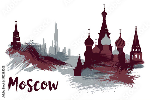 Artistic Moscow City Skyline Illustration Featuring Iconic Architecture
