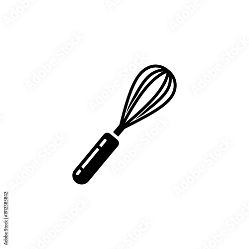 flat silhouette vector icon of whisk tool, minimal baking utensil design
