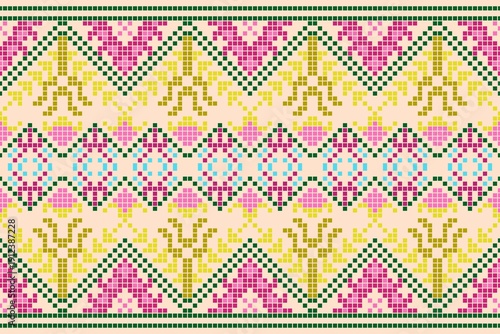 Traditional Ethnic Geometric Pixel Embroidery Seamless Border Pattern Collection